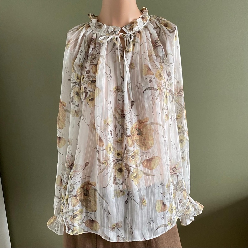 H&M Floral Blouse - Cream and Brown